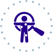 Icon of a magnifying glass over the shape of a person