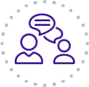 Icon of two people talking via text bubbles
